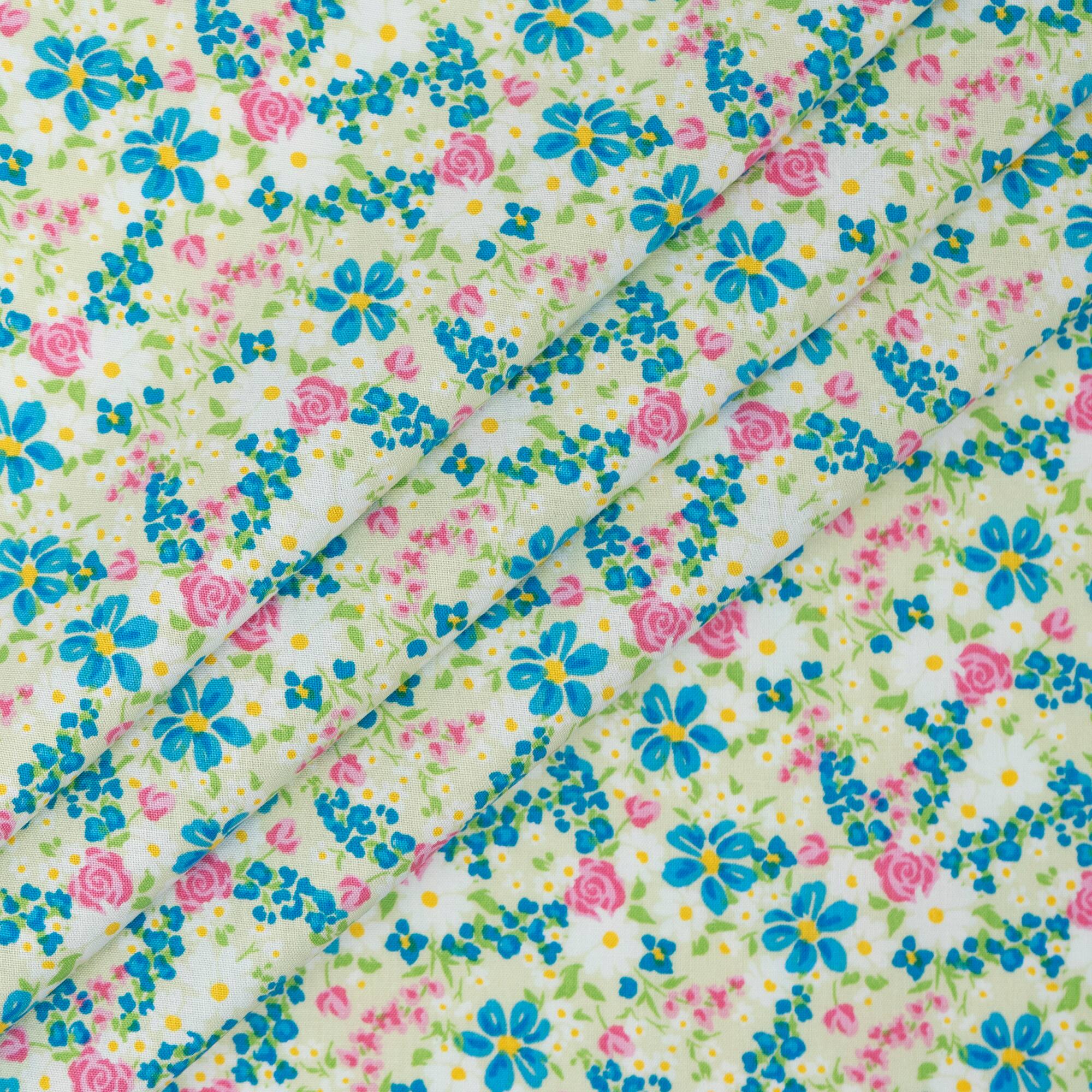 SINGER Pink Green Spring Premium Square Cotton Fabric Bundle